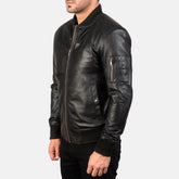 Falcon MA-1 Modern Aviator Black Leather Jacket